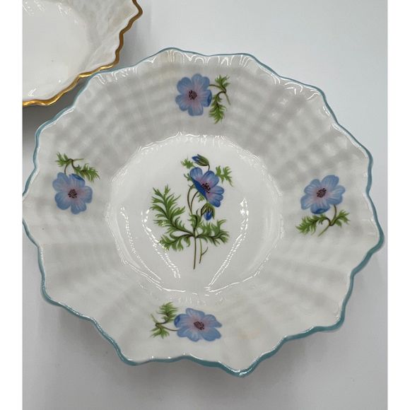 Shelley England Nut Mint Trinket Dishes English Bone China Blue Poppy - Picture 4 of 7
